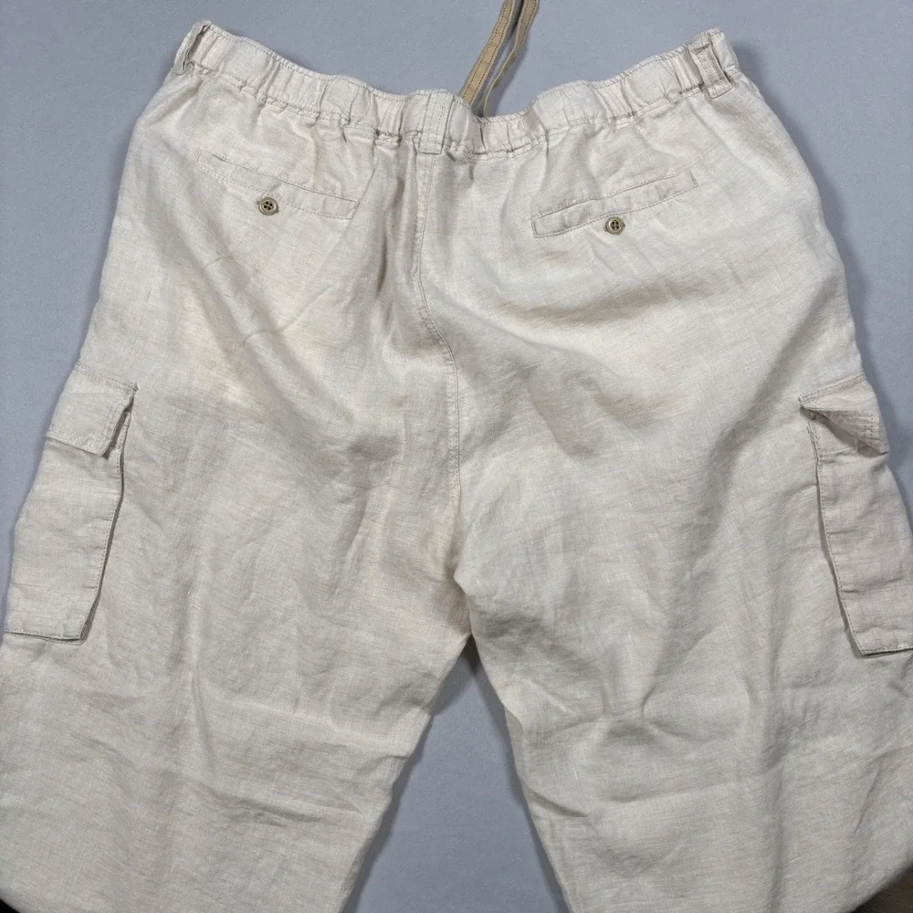 Tommy Bahama 100% Linen Cargo Pants Mens XXL Beige Relax Drawstring Waist